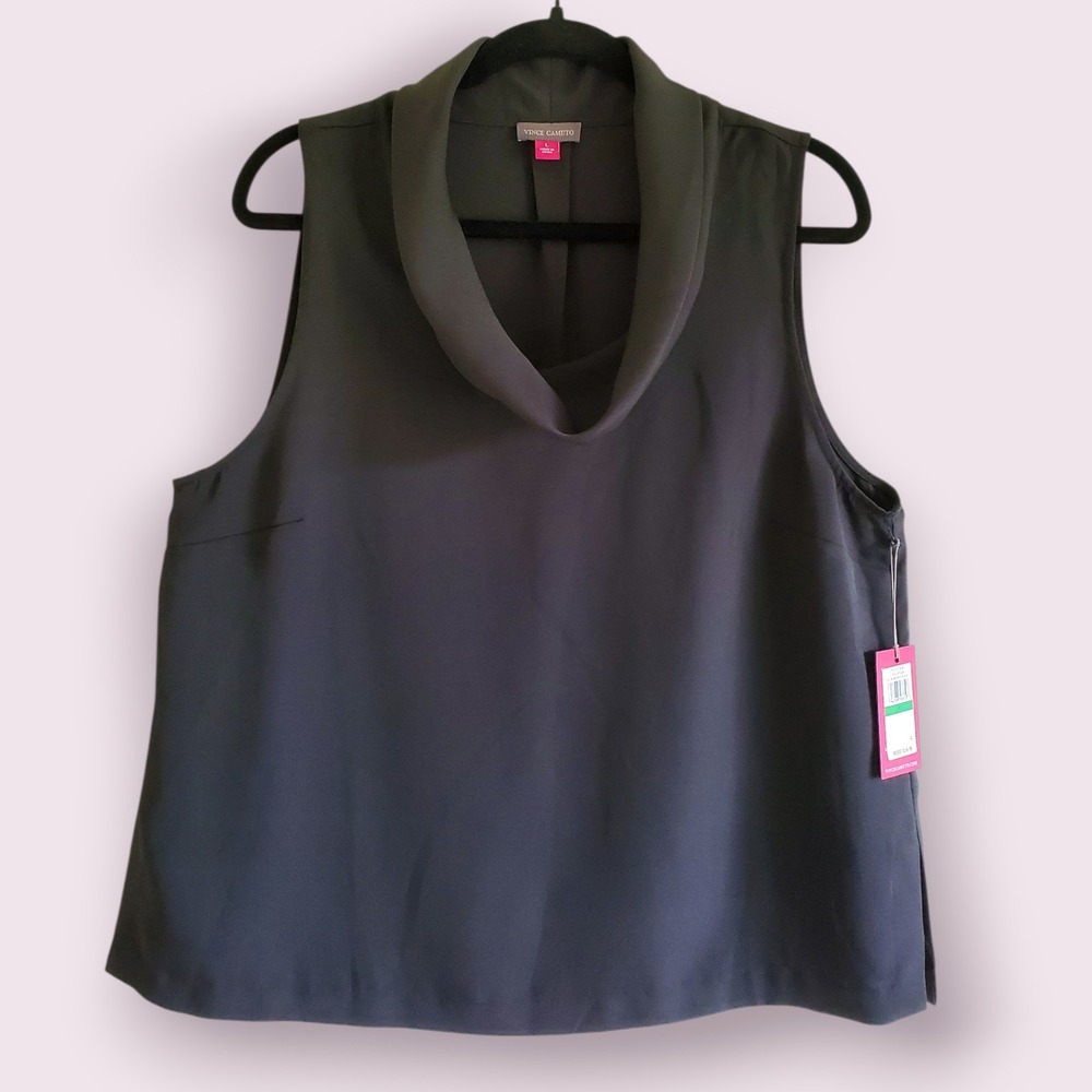 Vince Camuto Sleeveless Cowl Neck Top Blouse Career Casual‎ Rich Black L